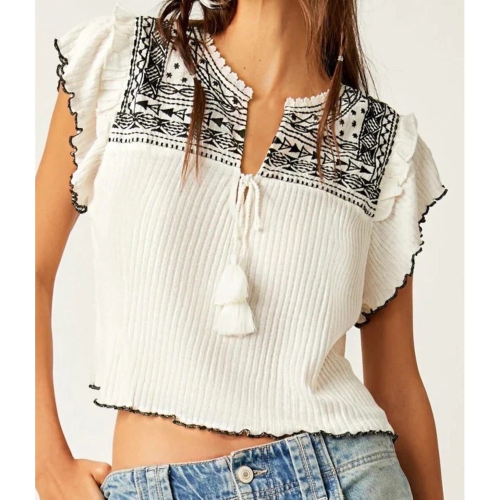 Free People Sarafina Embroidered Top Pink Rose Women's S Boho Romantic Chic